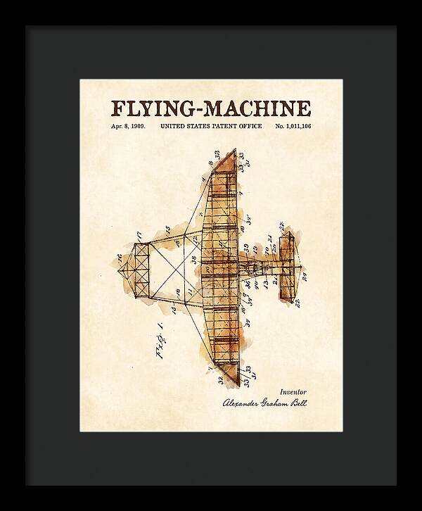 Flying Machine Alexander Graham Bell Watercolor Patent Us1011106