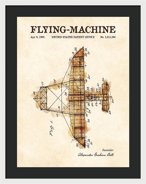Flying Machine Alexander Graham Bell Watercolor Patent Us1011106