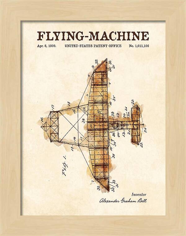 Flying Machine Alexander Graham Bell Watercolor Patent Us1011106
