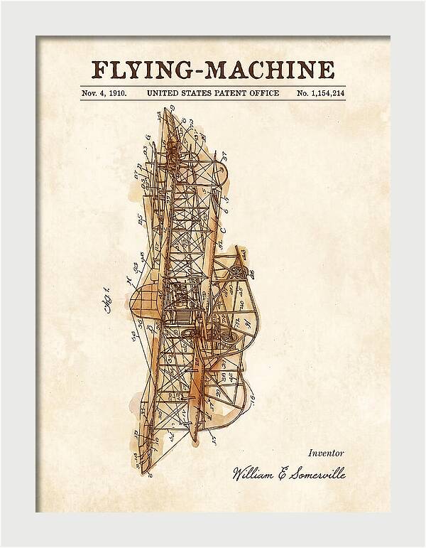 Flying Machine Watercolor Patent Us1154214