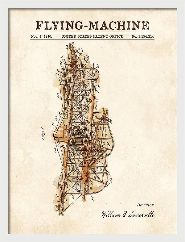 Flying Machine Watercolor Patent Us1154214