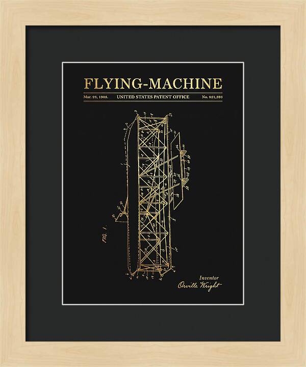 Flying Machine Wright Brothers Gold Patent Us821393