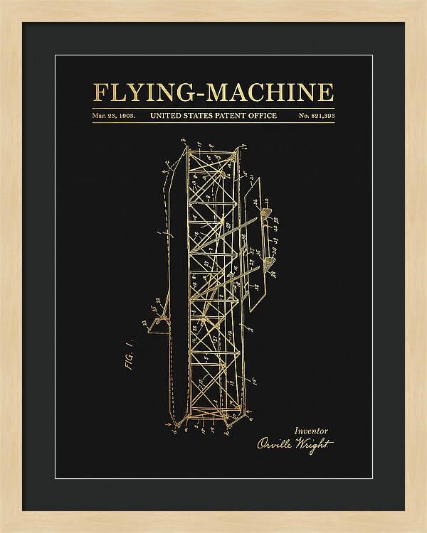 Flying Machine Wright Brothers Gold Patent Us821393