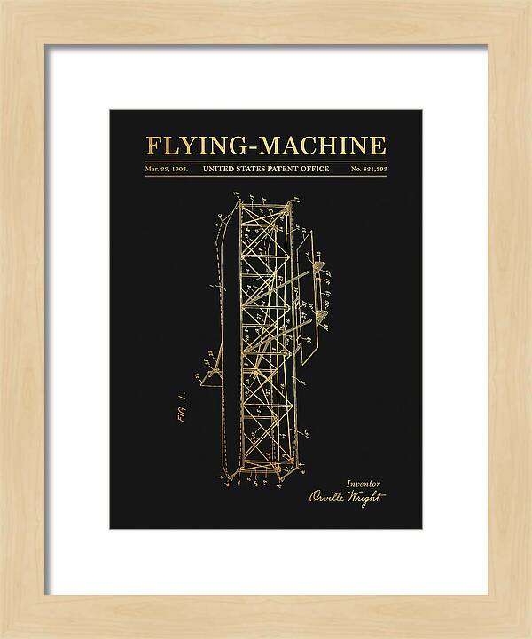 Flying Machine Wright Brothers Gold Patent Us821393