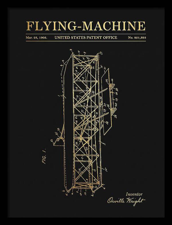 Flying Machine Wright Brothers Gold Patent Us821393