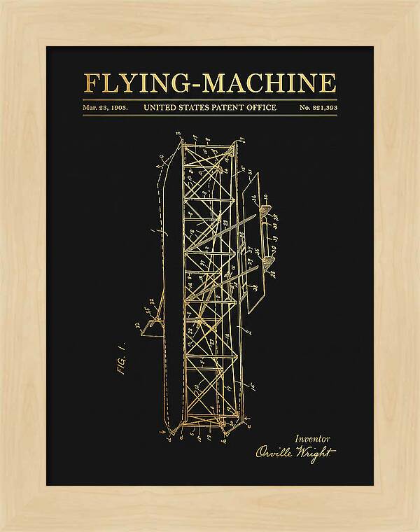 Flying Machine Wright Brothers Gold Patent Us821393
