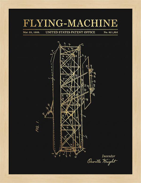 Flying Machine Wright Brothers Gold Patent Us821393