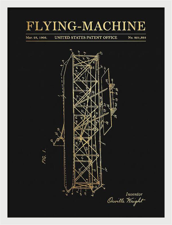 Flying Machine Wright Brothers Gold Patent Us821393