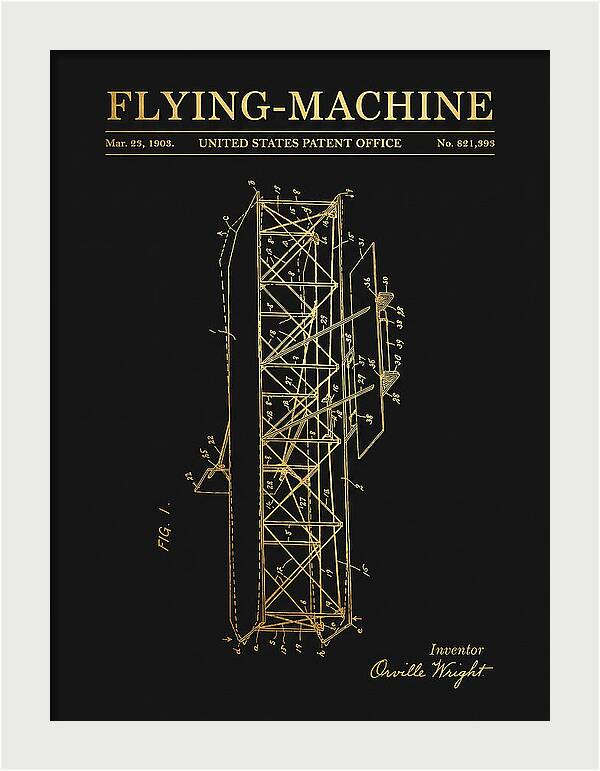 Flying Machine Wright Brothers Gold Patent Us821393