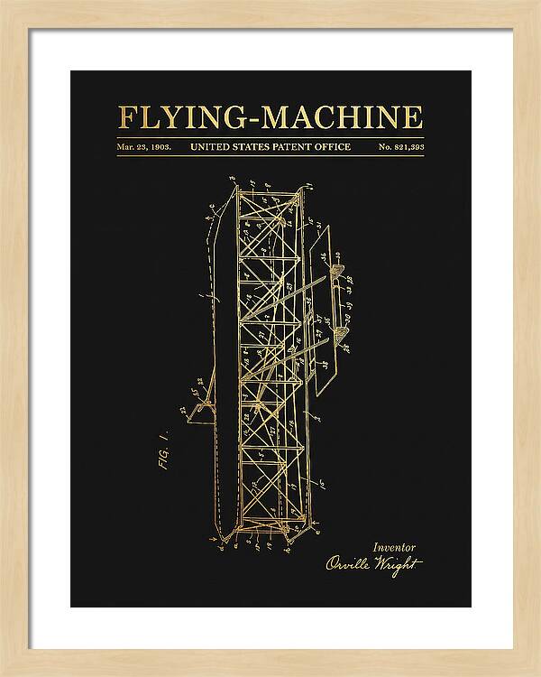Flying Machine Wright Brothers Gold Patent Us821393