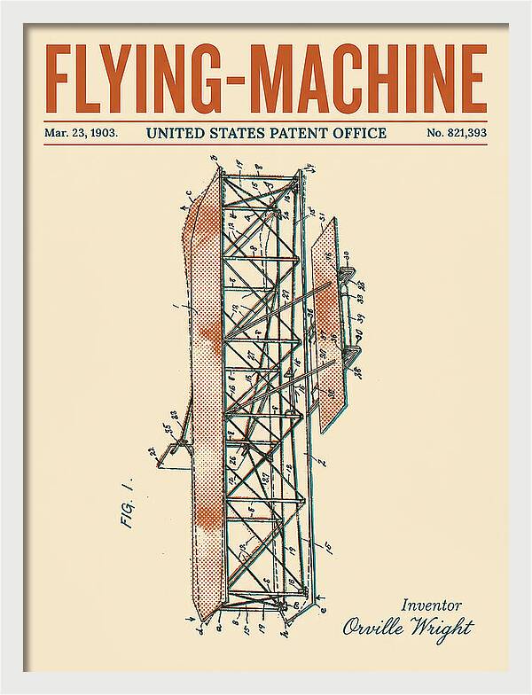 Flying Machine Wright Brothers Retro Patent Us821393
