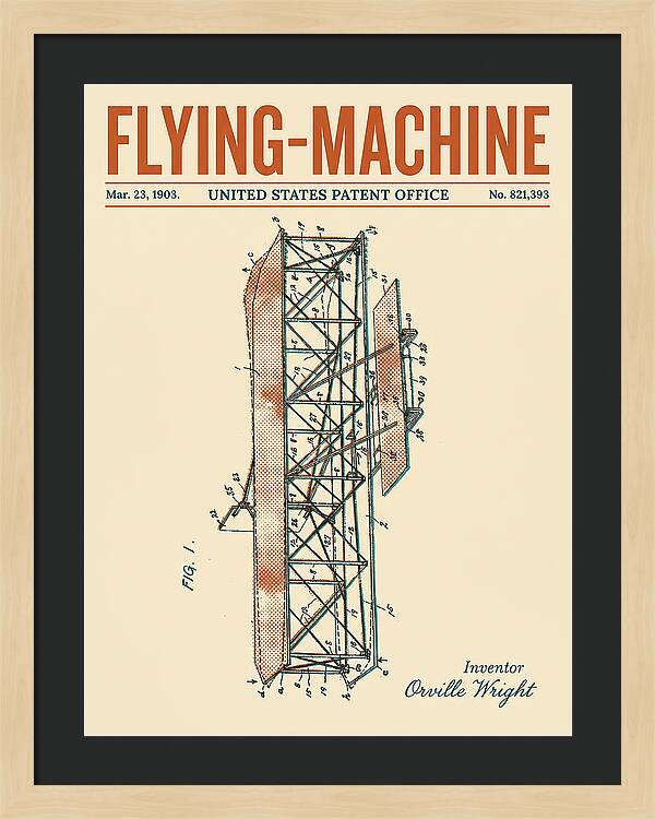 Flying Machine Wright Brothers Retro Patent Us821393
