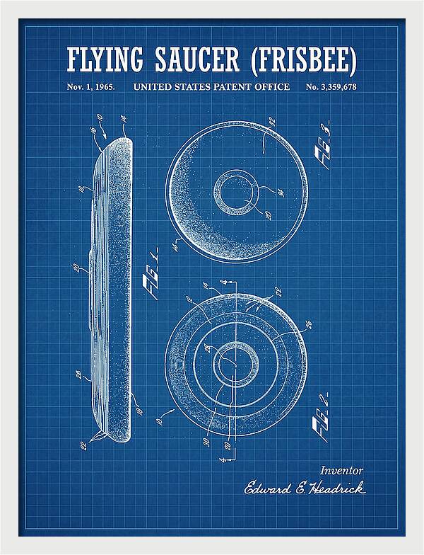 Flying Saucer Frisbee Blueprint Patent Us3359678a