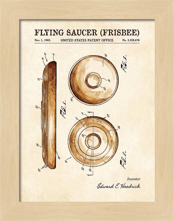 Flying Saucer Frisbee Watercolor Patent Us3359678a