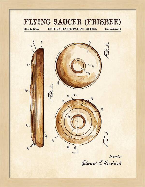 Flying Saucer Frisbee Watercolor Patent Us3359678a