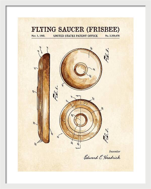 Flying Saucer Frisbee Watercolor Patent Us3359678a