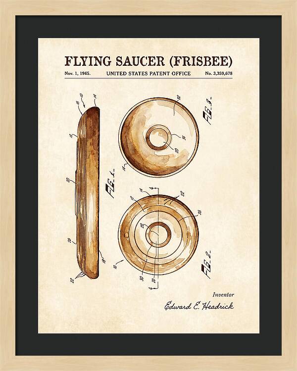 Flying Saucer Frisbee Watercolor Patent Us3359678a