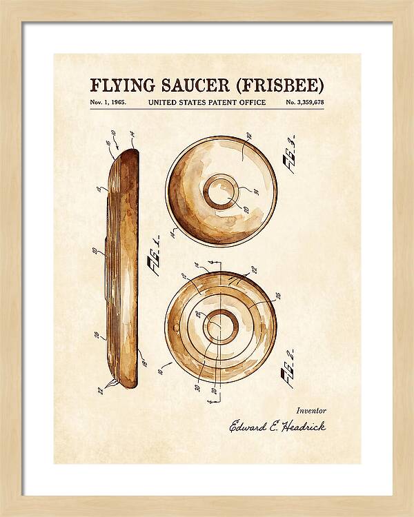 Flying Saucer Frisbee Watercolor Patent Us3359678a