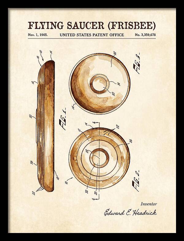 Flying Saucer Frisbee Watercolor Patent Us3359678a