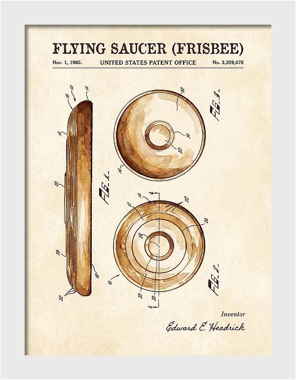 Flying Saucer Frisbee Watercolor Patent Us3359678a
