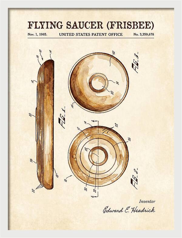 Flying Saucer Frisbee Watercolor Patent Us3359678a