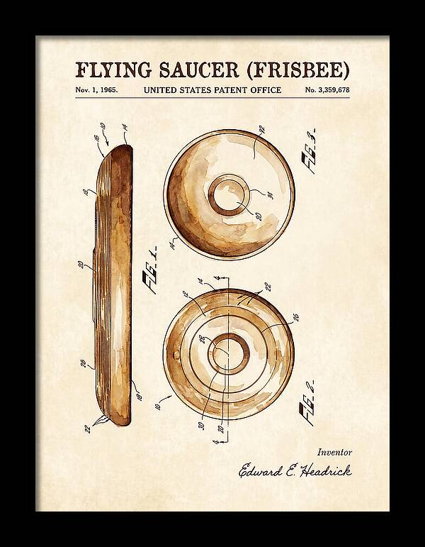 Flying Saucer Frisbee Watercolor Patent Us3359678a