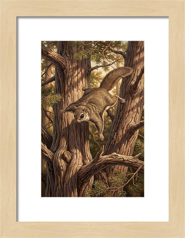 Flying Squirrel Gliding Through Pines