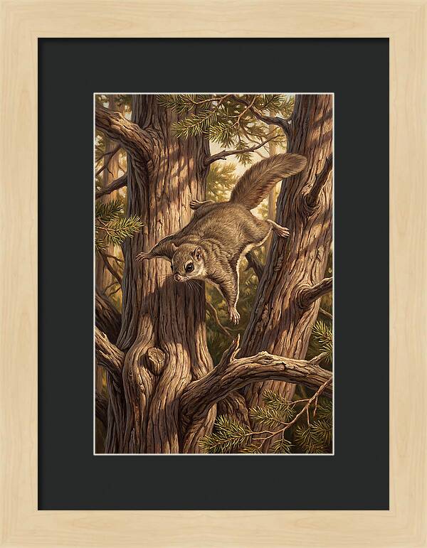 Flying Squirrel Gliding Through Pines