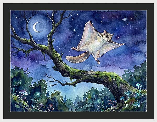 Flying Squirrel In Moonlight
