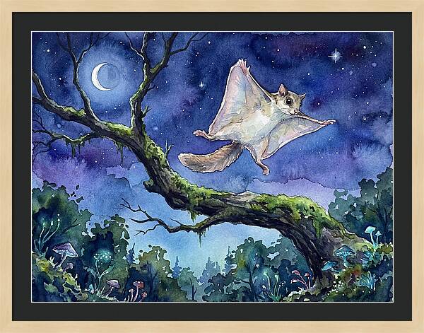Flying Squirrel In Moonlight