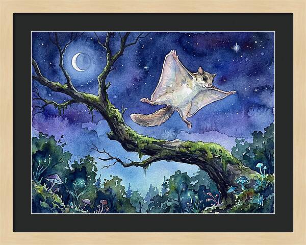 Flying Squirrel In Moonlight