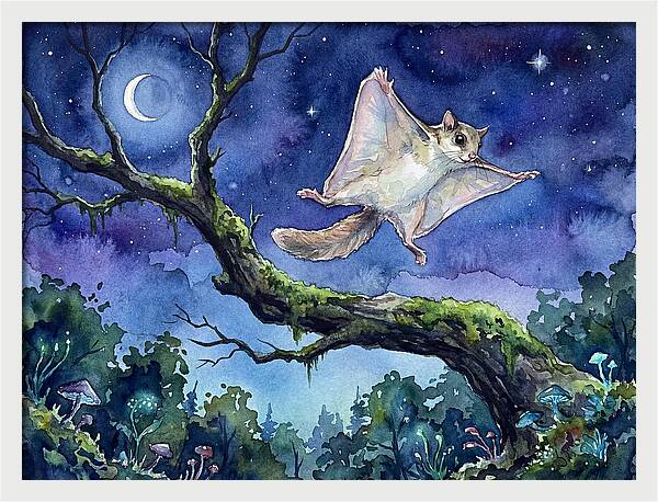 Flying Squirrel In Moonlight