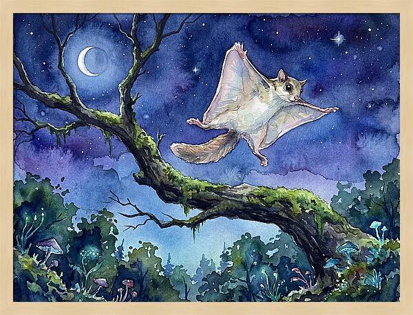 Flying Squirrel In Moonlight