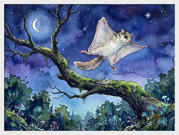 Flying Squirrel In Moonlight