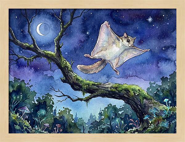 Flying Squirrel In Moonlight