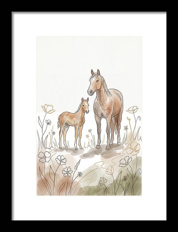 Foal And Mare In Spring Meadow