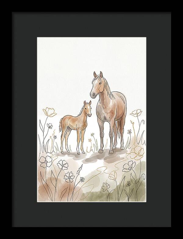 Foal And Mare In Spring Meadow