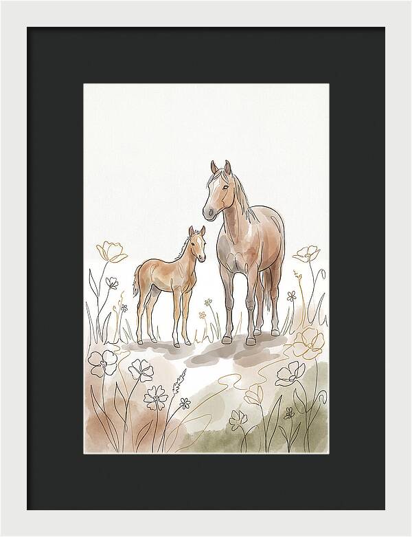 Foal And Mare In Spring Meadow
