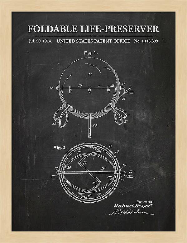 Foldable Life Preserver Chalkboard Patent Us1116393a
