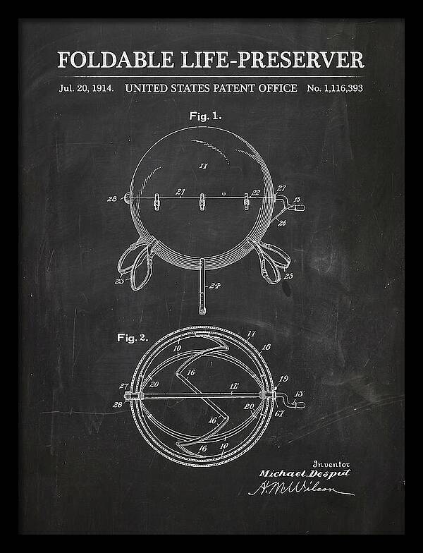 Foldable Life Preserver Chalkboard Patent Us1116393a