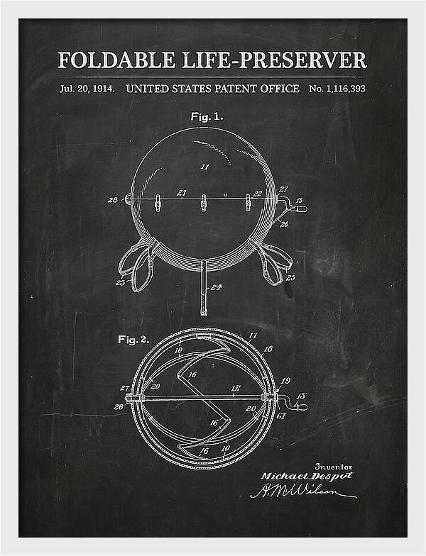 Foldable Life Preserver Chalkboard Patent Us1116393a