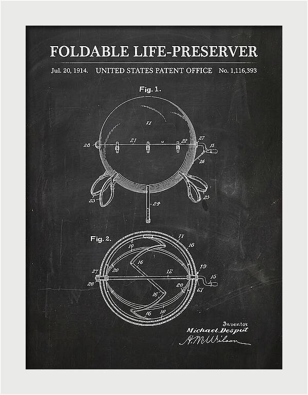 Foldable Life Preserver Chalkboard Patent Us1116393a