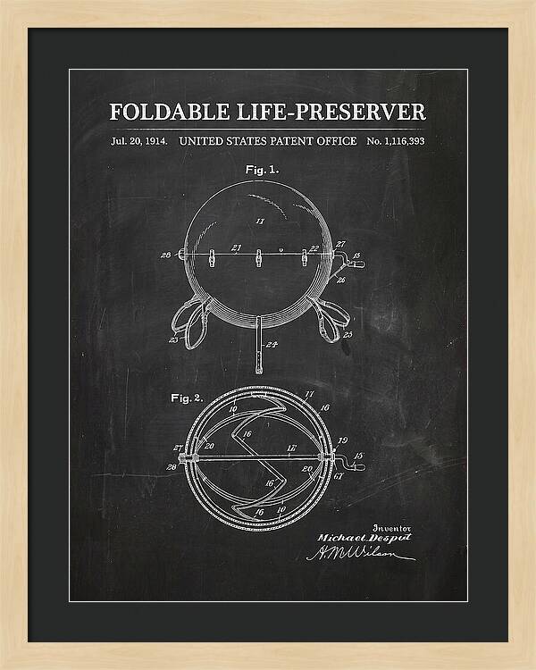 Foldable Life Preserver Chalkboard Patent Us1116393a