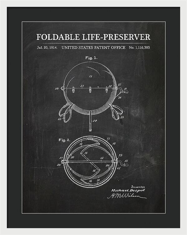 Foldable Life Preserver Chalkboard Patent Us1116393a