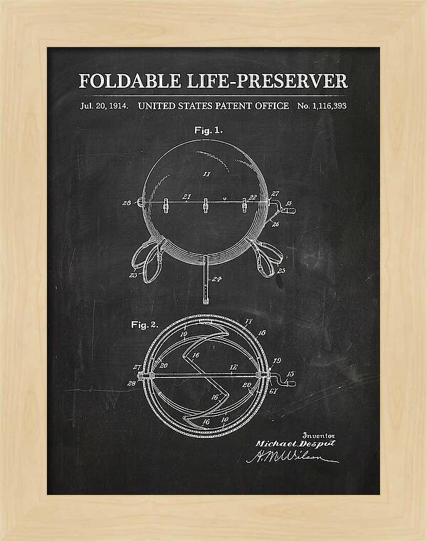 Foldable Life Preserver Chalkboard Patent Us1116393a