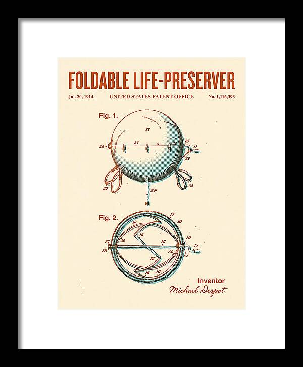 Foldable Life Preserver Retro Patent Us1116393a