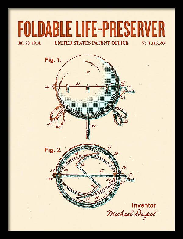 Foldable Life Preserver Retro Patent Us1116393a