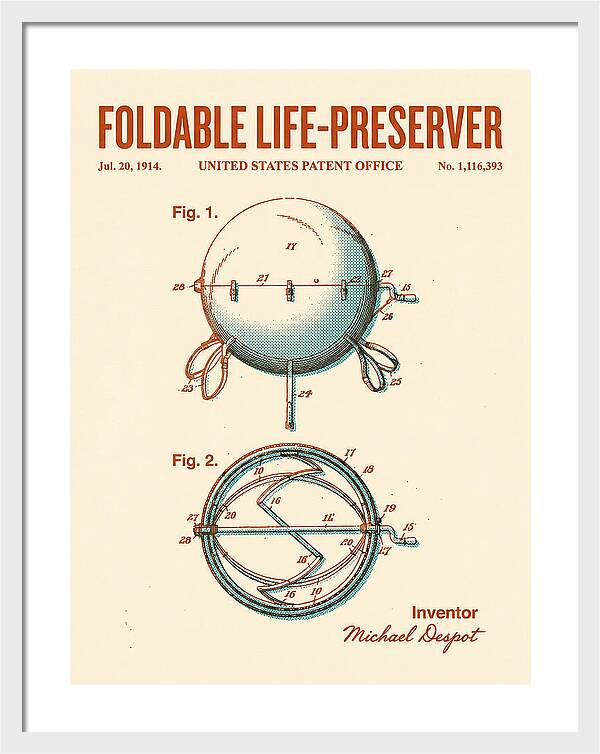 Foldable Life Preserver Retro Patent Us1116393a