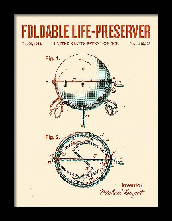 Foldable Life Preserver Retro Patent Us1116393a
