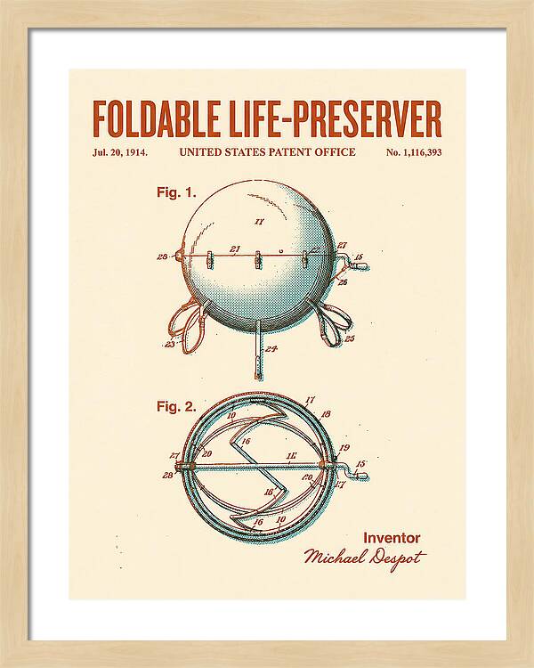 Foldable Life Preserver Retro Patent Us1116393a